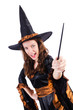 Witch with wand isolated on the white