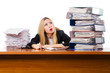 Woman with pile of papers