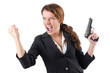 Woman businewoman with hand gun