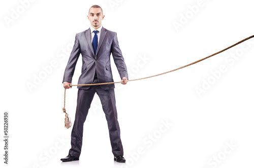 Photo: Man in tug of war concept on white Man in tug of war concept on white
