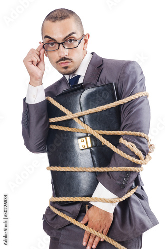 Photo: Businessman tied up with rope Businessman tied up with rope
