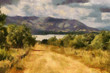 Illustration: Gravel Road Leading to Dam Painting Gravel Road Leading to Dam Painting