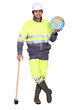 Workers with mallet and globe