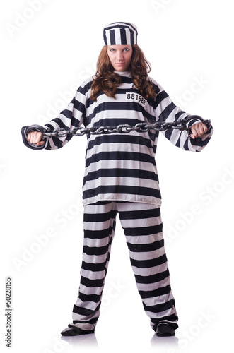 Photo: Prisoner in striped uniform on white Prisoner in striped uniform on white