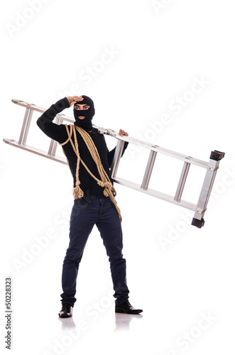 Photo: Burglar wearing balaclava isolated on white Burglar wearing balaclava isolated on white