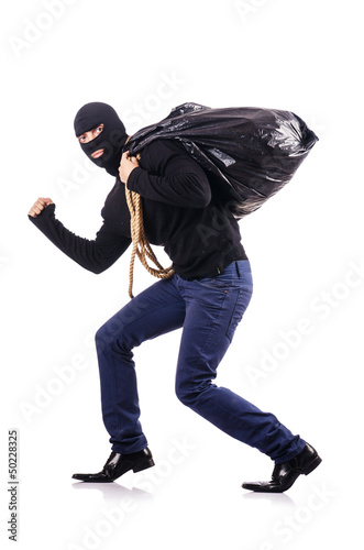 Photo: Burglar wearing balaclava isolated on white Burglar wearing balaclava isolated on white
