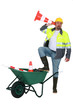 Worker listening through a traffic cone