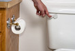 Human Hand flushing a toilet