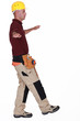 Builder balancing on one leg