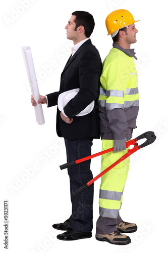 Photo: Architect and builder stood together Architect and builder stood together