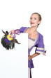 Blond woman in fancy dress outfit