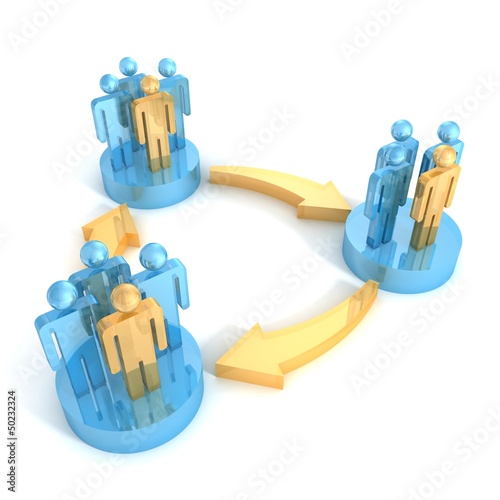 Illustration: 3d groups of people in Interaction with arrows 3d groups of people in Interaction with arrows