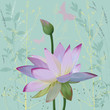 Pink lotus over abstract background with silhouettes plants