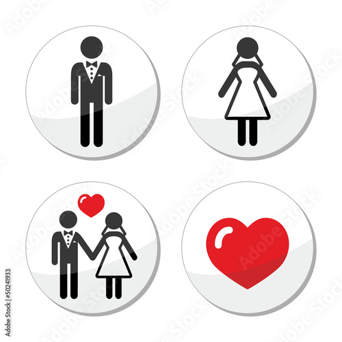 Vector: Wedding icons - married couple, groom and bride Wedding icons - married couple, groom and bride