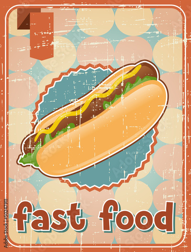 Vector: Fast food background with hot dog in retro style. Fast food background with hot dog in retro style.