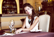 Luxury. Classy Romantic Woman in Restaurant. Expectancy