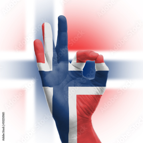 Photo: Hand OK sign with Norwegian flag Hand OK sign with Norwegian flag