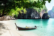 boat on beach of island in Krabi Province, Thailand