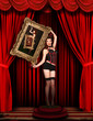 Photo: Circus Pinup Model on Red Draped Stage Circus Pinup Model on Red Draped Stage