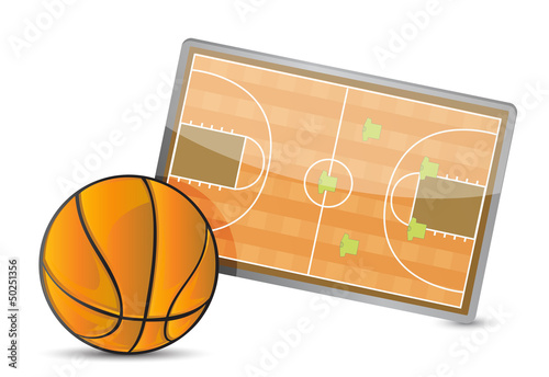 Illustration: Basketball field tactic table, Basketball balls Basketball field tactic table, Basketball balls