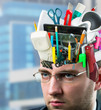 Businessman with accessories in head