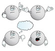 Collection of bored golf balls with various gestures.