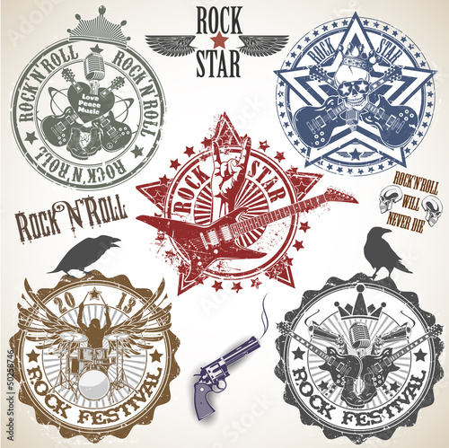 Vector: Set of stamps with symbols rock'n'roll Set of stamps with symbols rock'n'roll