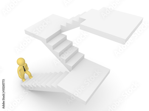 Illustration: 3d man making first step on the staircase 3d man making first step on the staircase