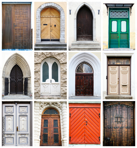 Photo: Collage of old-fashioned multicolored doors Collage of old-fashioned multicolored doors