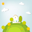 stylized landscape with a house on the hill