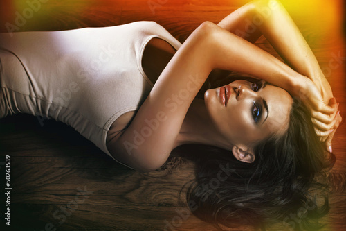 Photo: Great shot of brunette beautiful woman with perfect complexion Great shot of brunette beautiful woman with perfect complexion