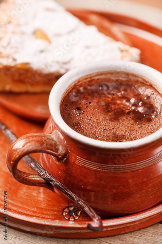 Photo: almond cake with hot chocolate almond cake with hot chocolate