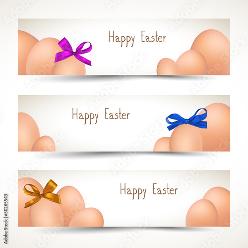 Vector: Banners with Easter eggs and colorful ribbons Banners with Easter eggs and colorful ribbons