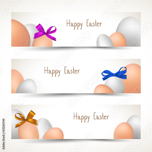 Vector: Banners with Easter eggs and colorful ribbons Banners with Easter eggs and colorful ribbons