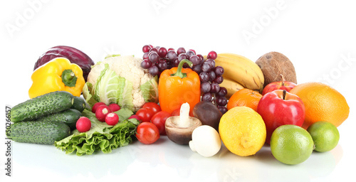 Photo: Different fruits and vegetables isolated on white Different fruits and vegetables isolated on white