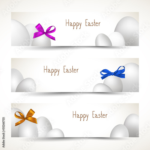 Vector: Banners with Easter eggs and colorful ribbons Banners with Easter eggs and colorful ribbons