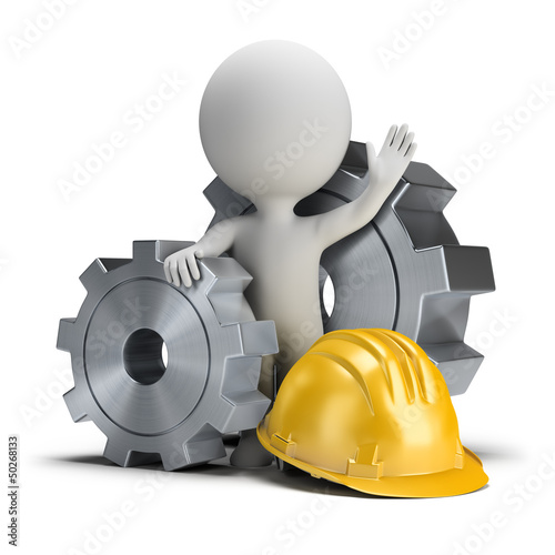 Illustration: 3d small people - gears and helmet 3d small people - gears and helmet