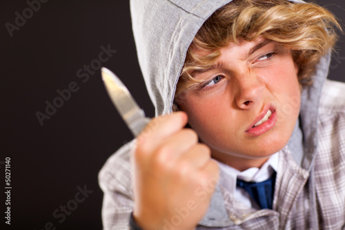 Photo: violent teen boy with knife violent teen boy with knife