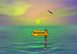 Illustration: Bus stop underwater, symbol for global warming Bus stop underwater, symbol for global warming