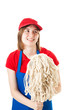 Teen Worker in Uniform with Mop