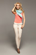 Shapely blonde girl and the spring collection
