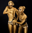 Coloring. Comical, Humorous Women. Gold Make Up. Expression