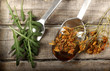 Herbs on wooden background