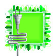 Electricity plug over the green square. Ecology concept. Eps10
