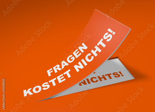 Illustration: 3D Etikett Orange - Fragen kostet nichts 3D Etikett Orange - Fragen kostet nichts