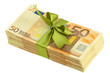 liasse billets cadeau, ruban vert
