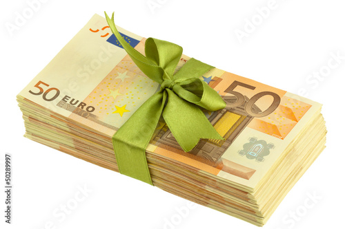 Photo: liasse billets cadeau, ruban vert liasse billets cadeau, ruban vert