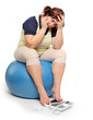 Frustrated overweight woman.