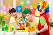 baby girl birthday with parents and clown