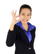 Isolated success young business woman on white